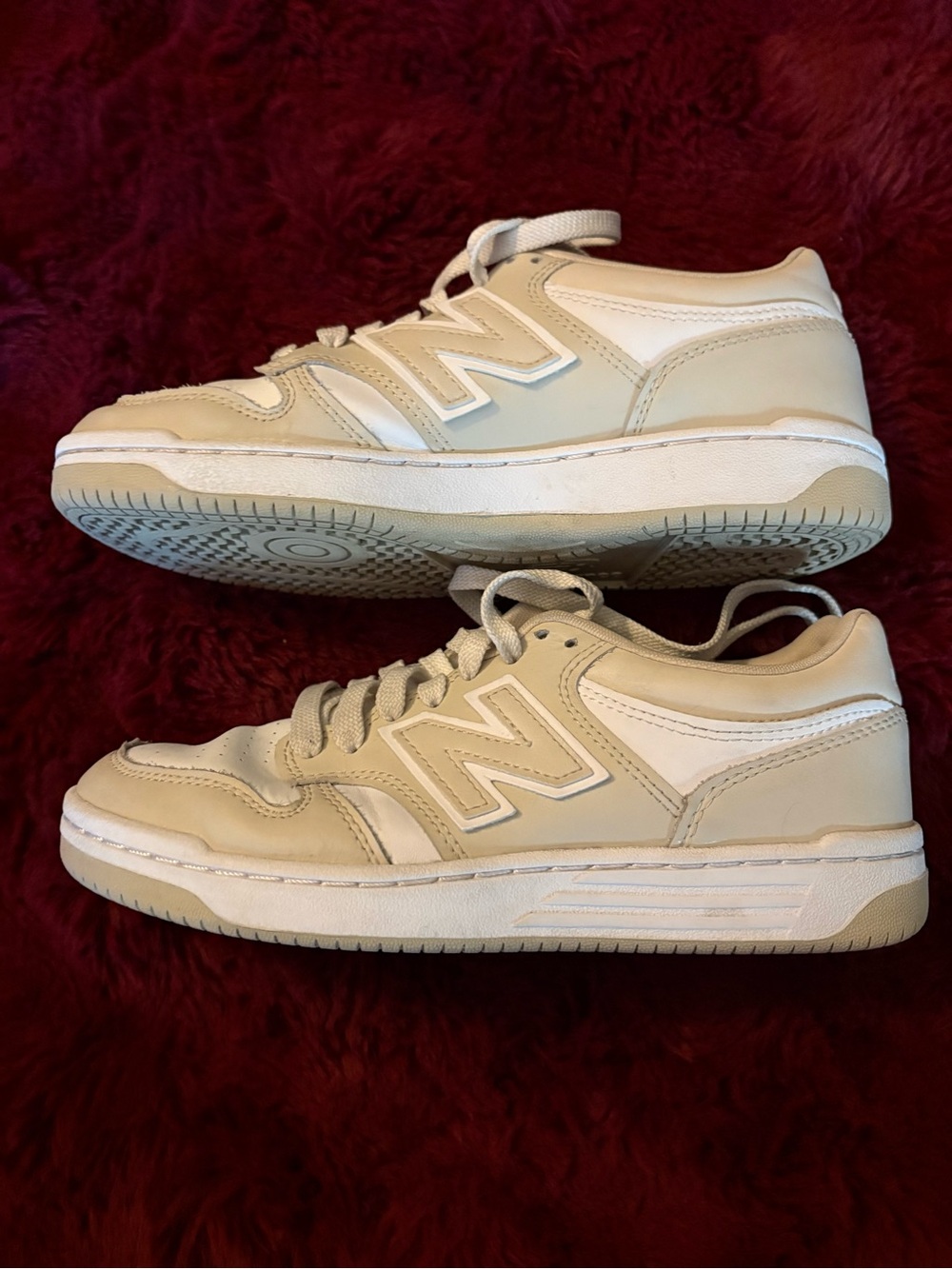 Unisex New Balance 480 ‘Timberwolf’ White and Cream Sneakers